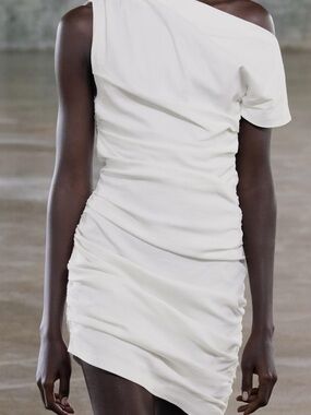 Zara One-Shoulder Ruched Mini Dress - White